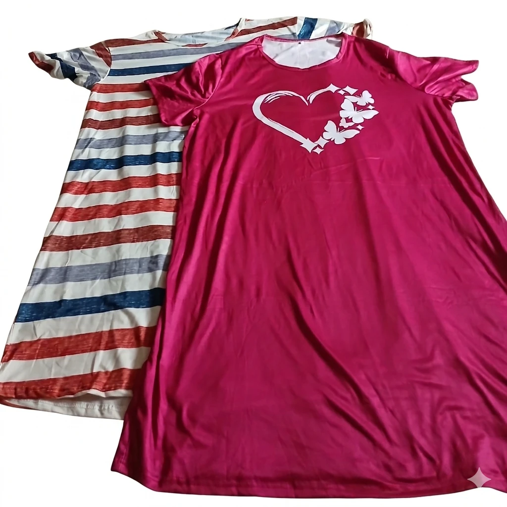 Set of 2 Women's Nightgowns - Pink Heart & Striped
