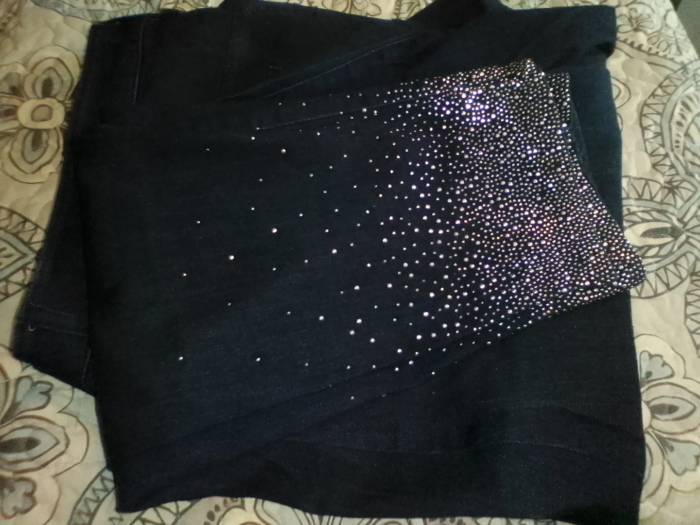 Women's Dark Wash Denim Jeans with Rhinestone Embellishments