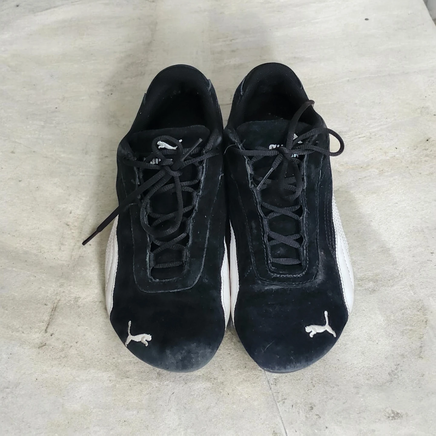 Puma Drift Cat Black and White Suede Sneakers