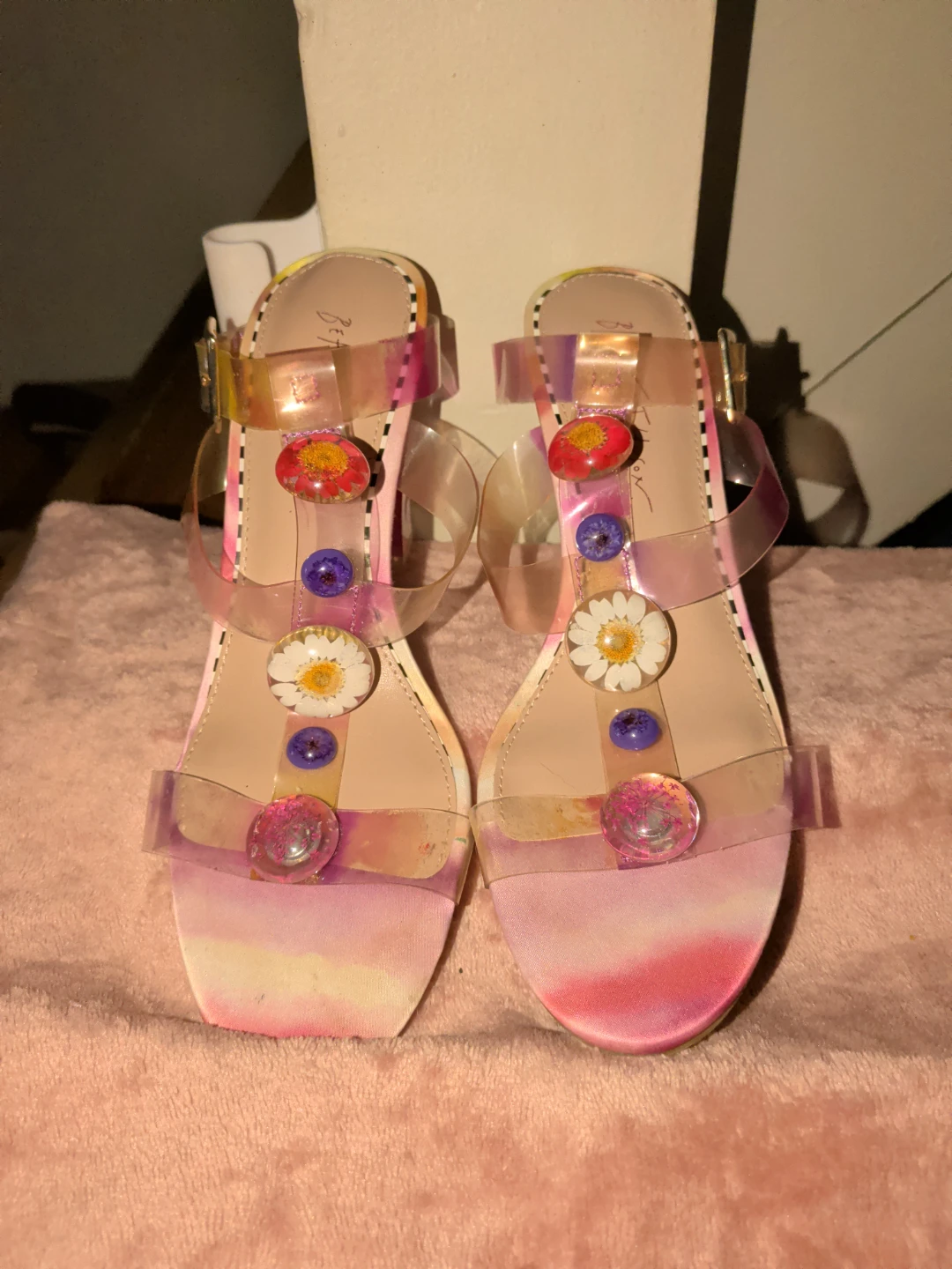 Betsey Johnson Floral Embellished Transparent Strap Heels