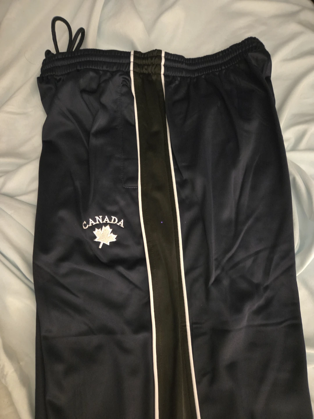 Track Pants - Size L. Navy blue with black stripe