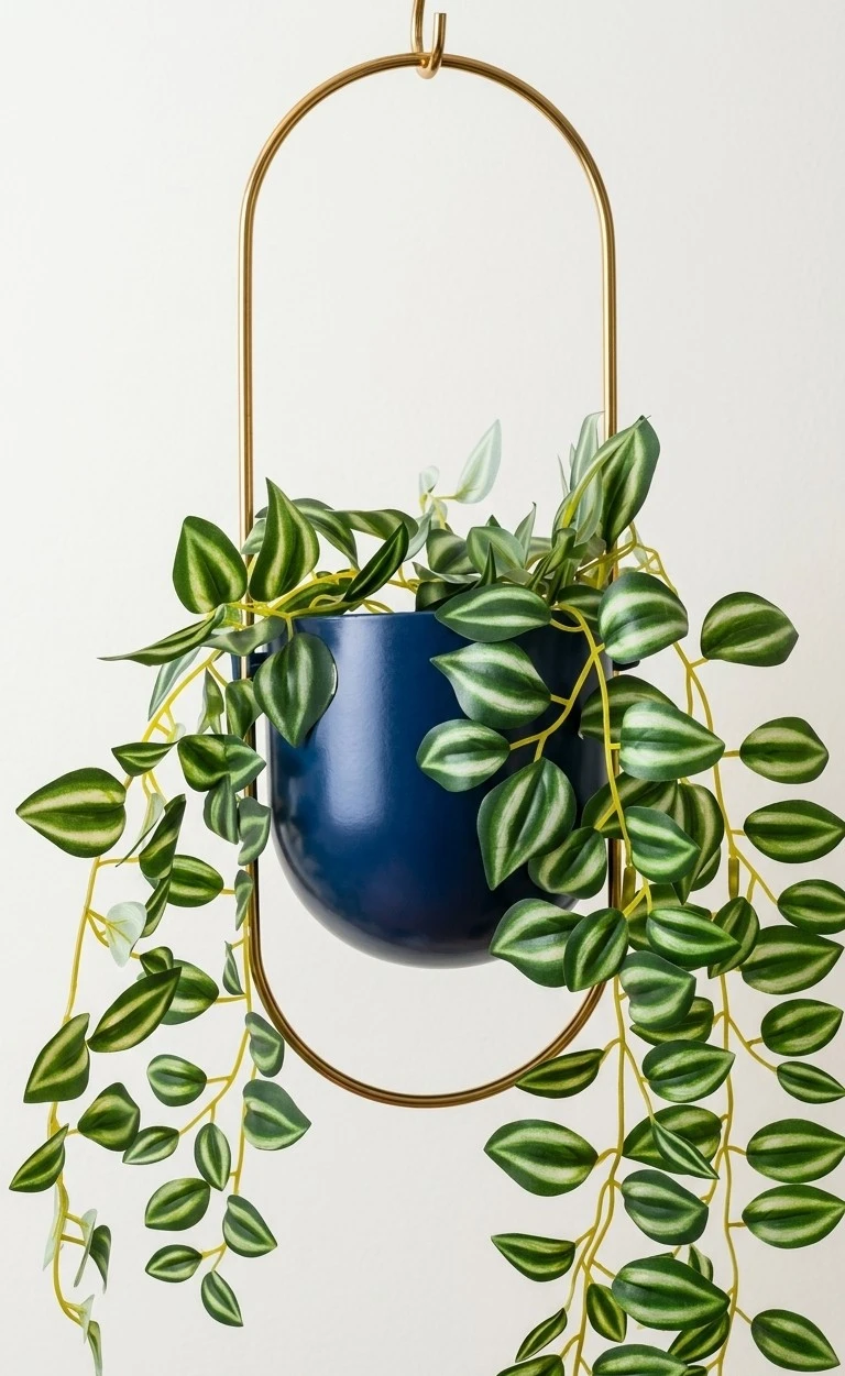 Hanging Planter - Blue Pot with Gold Hanger