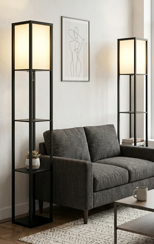 Black Floor Lamp with Shelves set of 2
