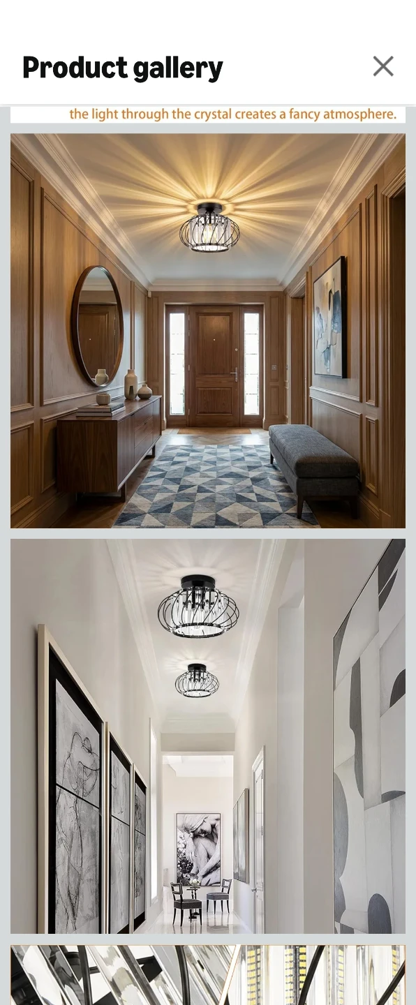 Crystal Ceiling Light Fixture - Black Metal and K9 Crystal - photo 2