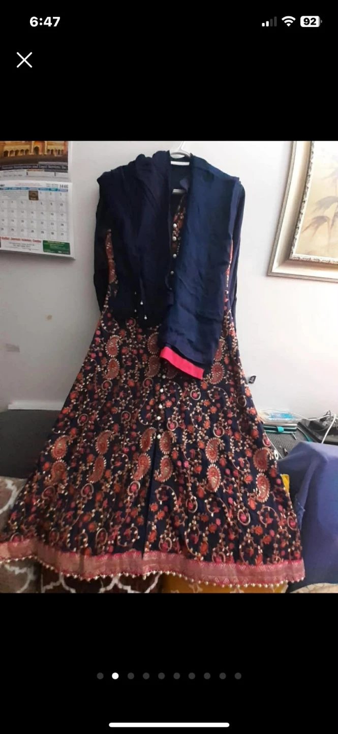 Embroidered Navy Blue Dress with Scarf - photo 2
