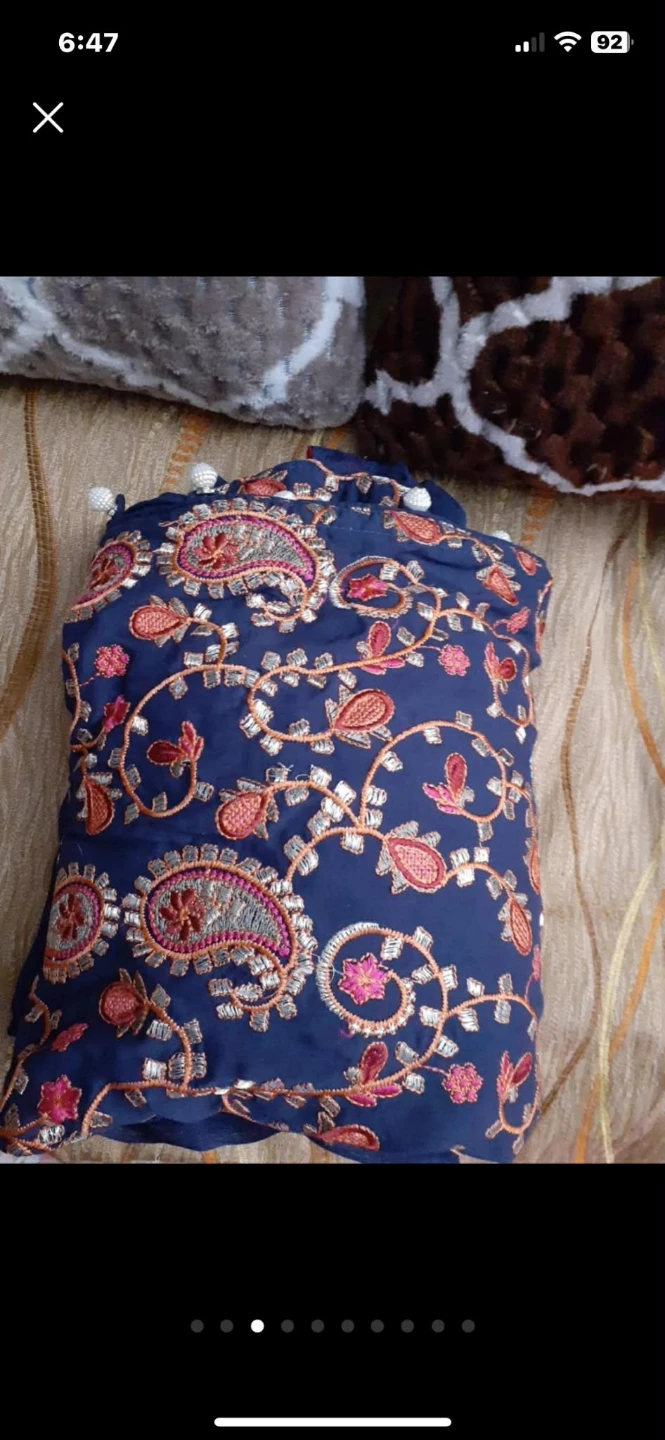 Embroidered Navy Blue Dress with Scarf - photo 3