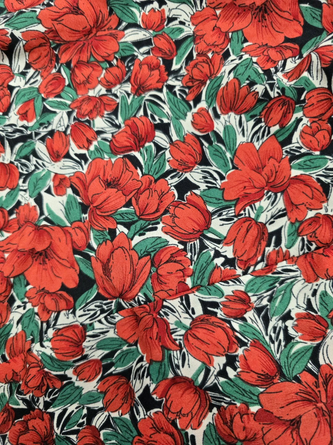 Red Floral Puff Sleeve Tie Front Top (L) - photo 3