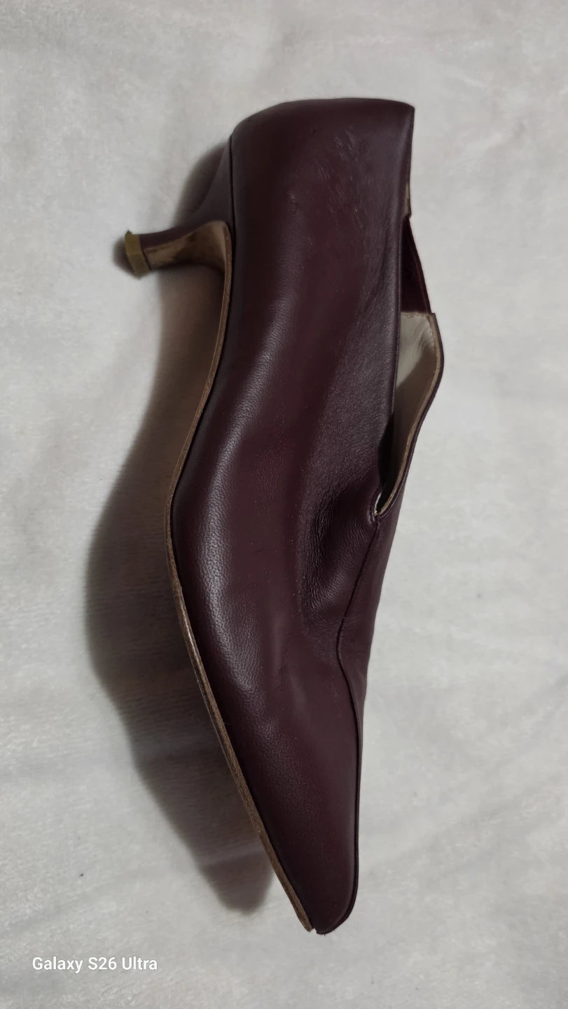 Women's Burgundy Leather Pointed Toe Kitten Heel Shoes - photo 2