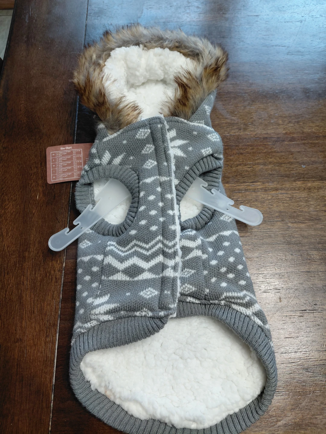 Gray Dog Sweater with Hood and Faux Fur Trim