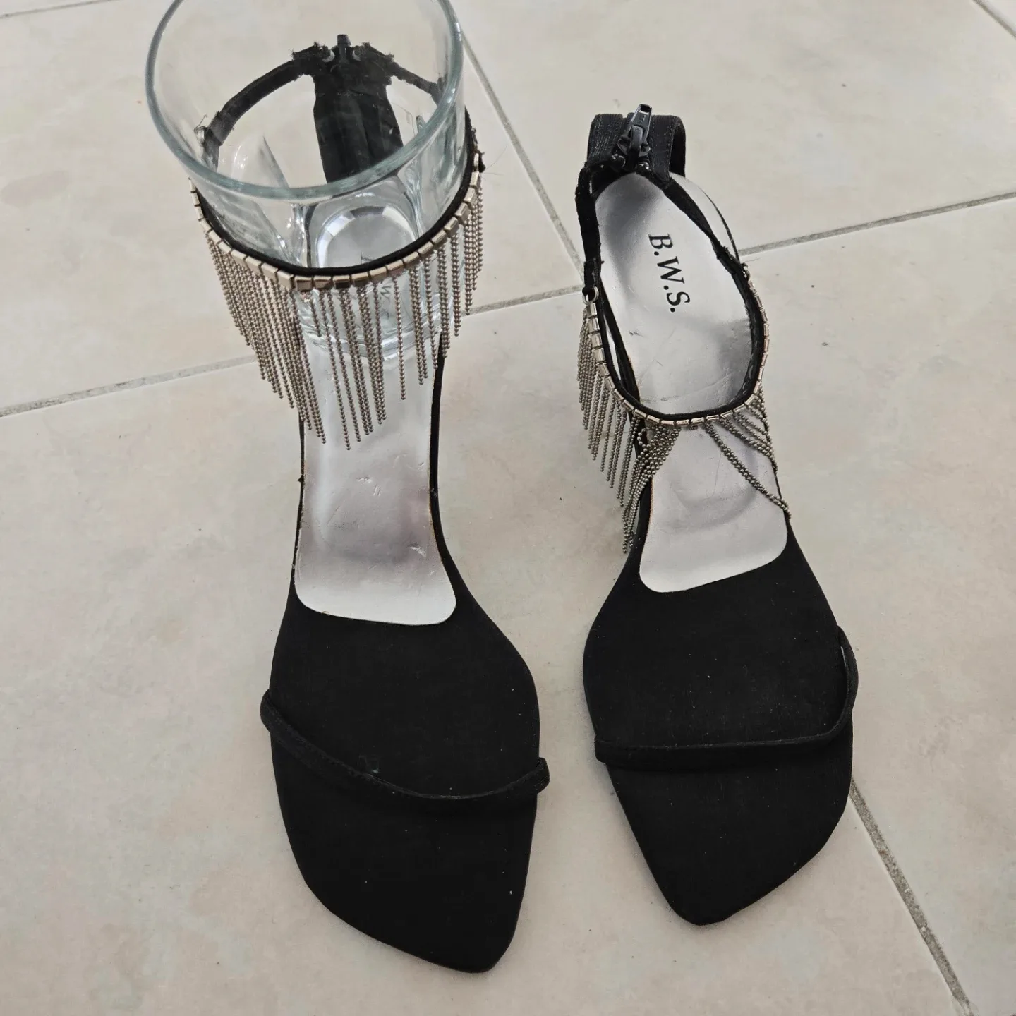 Black Heels with Silver Fringe - photo 2