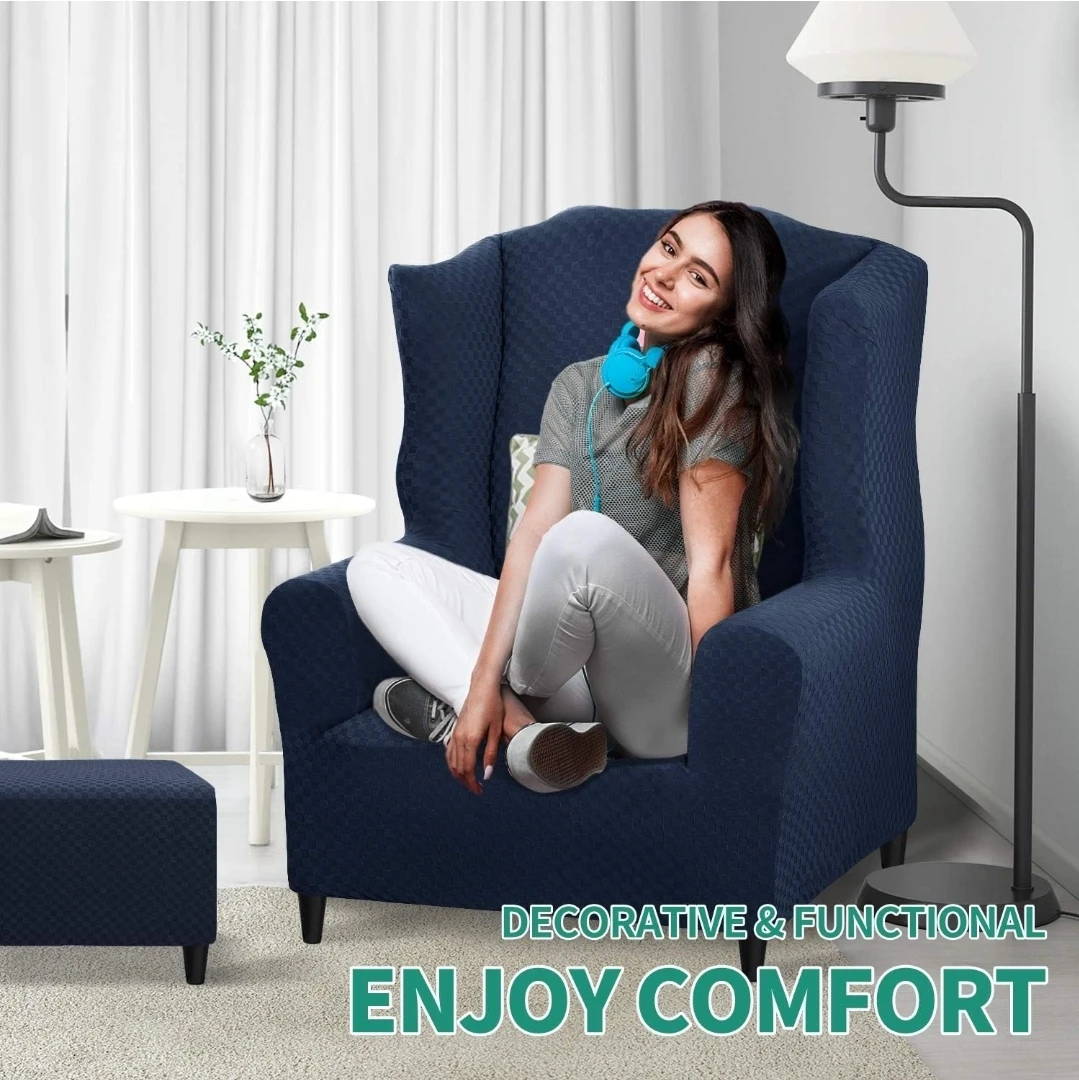 Navy Wingback Chair Slipcover - photo 3