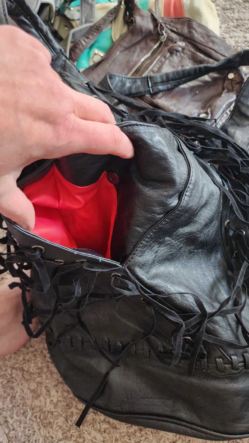 HIGH FASHION Black Leather Fringe Hobo Handbag - photo 3