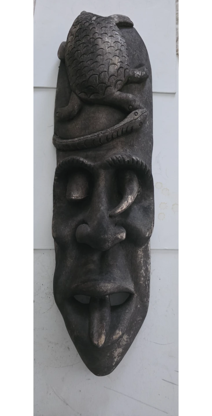 VINTAGE Hand Carved Wooden Tribal Mask with Snake and Turtle