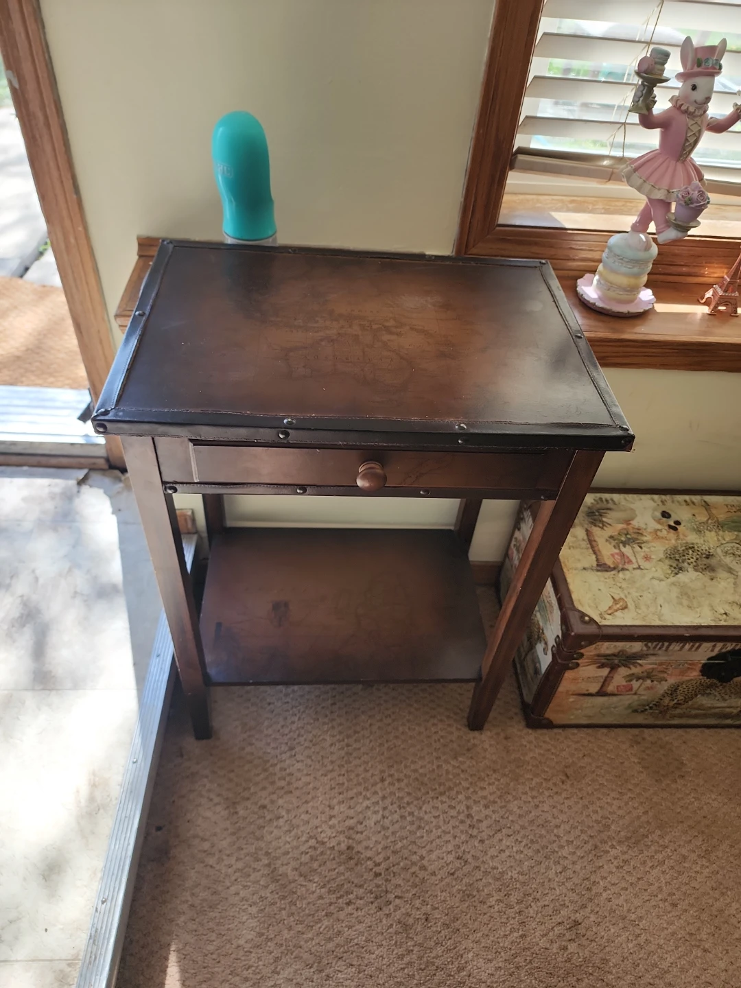 Vintage Map Accent Table with Drawer