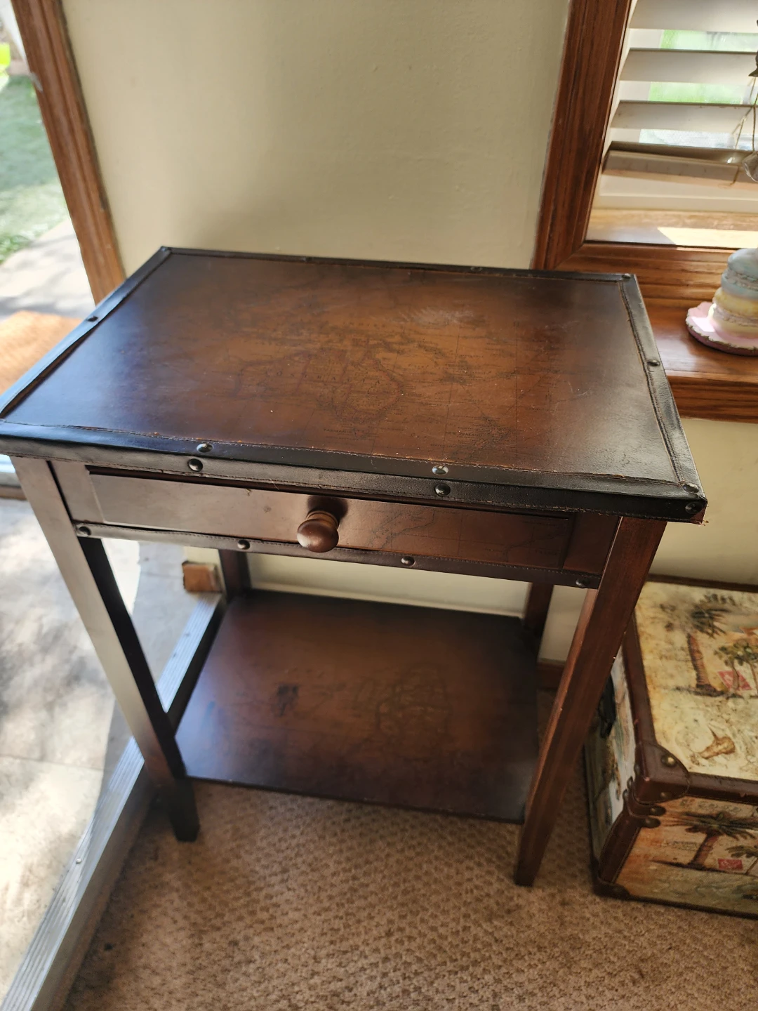 Vintage Map Accent Table with Drawer - photo 5