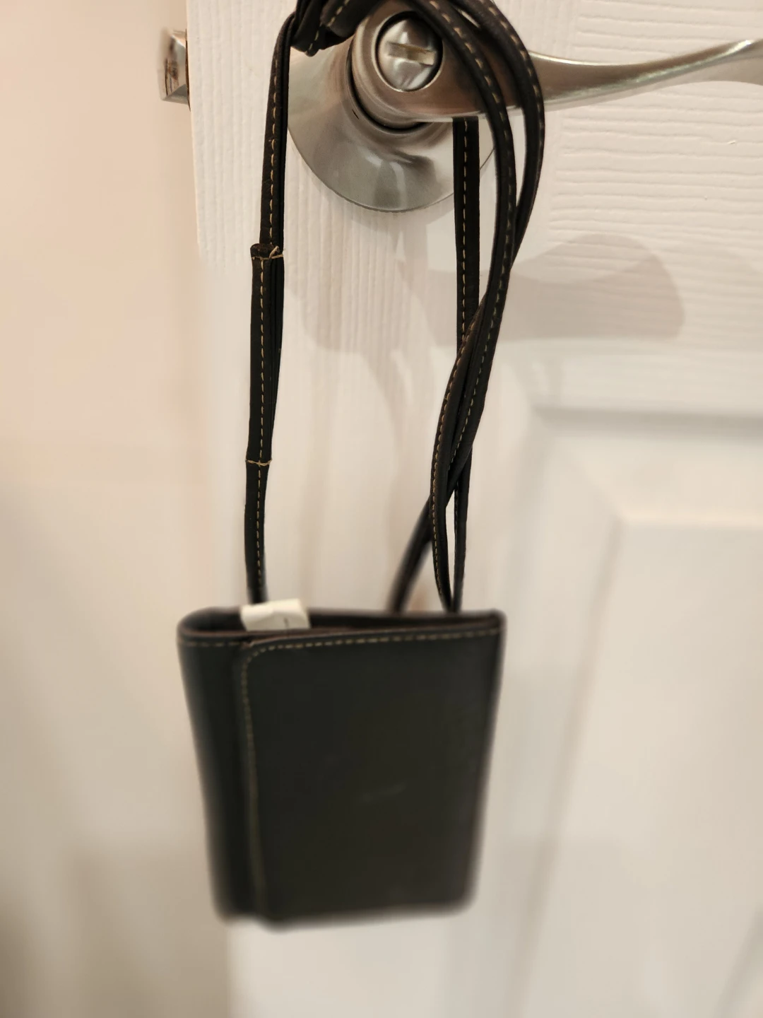 Black Faux Leather Tri-Fold Wallet with Strap - photo 4