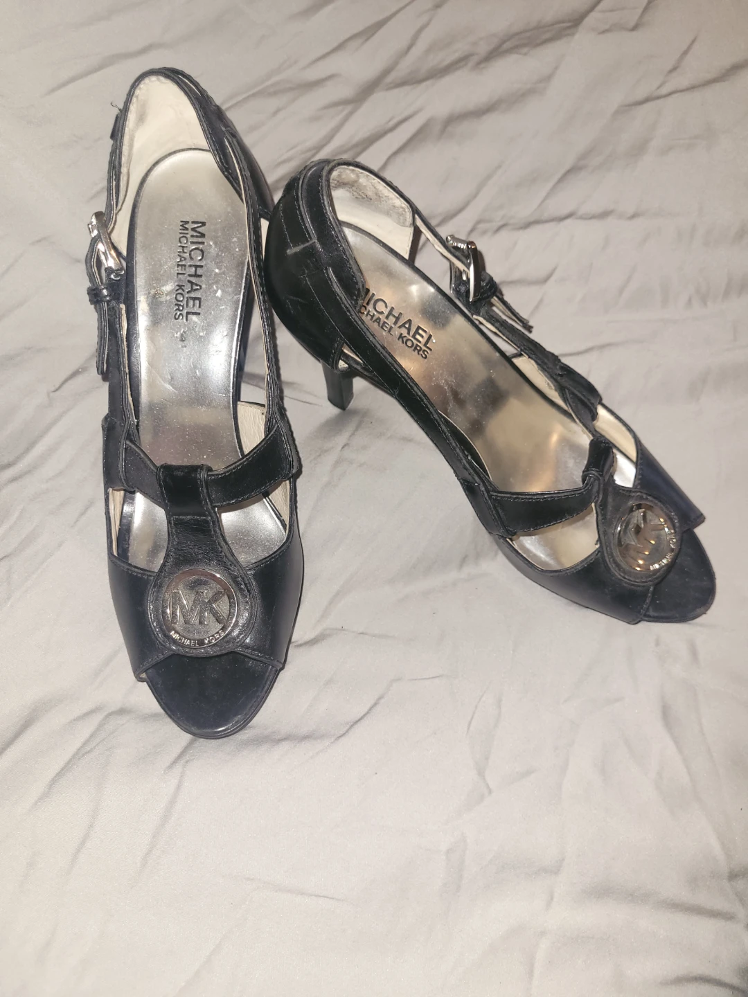 Michael Kors Black Leather Peep-Toe Heels - photo 3