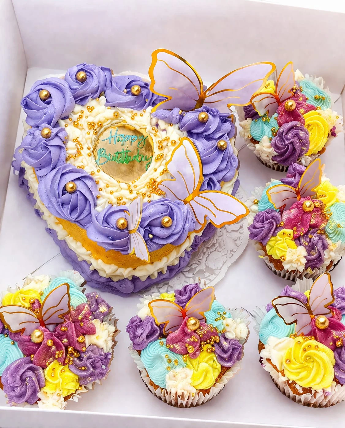 Butterfly Themed Birthday Cake and Cupcakes Set