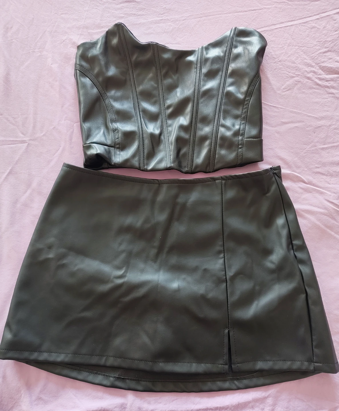 Refuge Faux Leather Corset Top & Mini Skirt Set