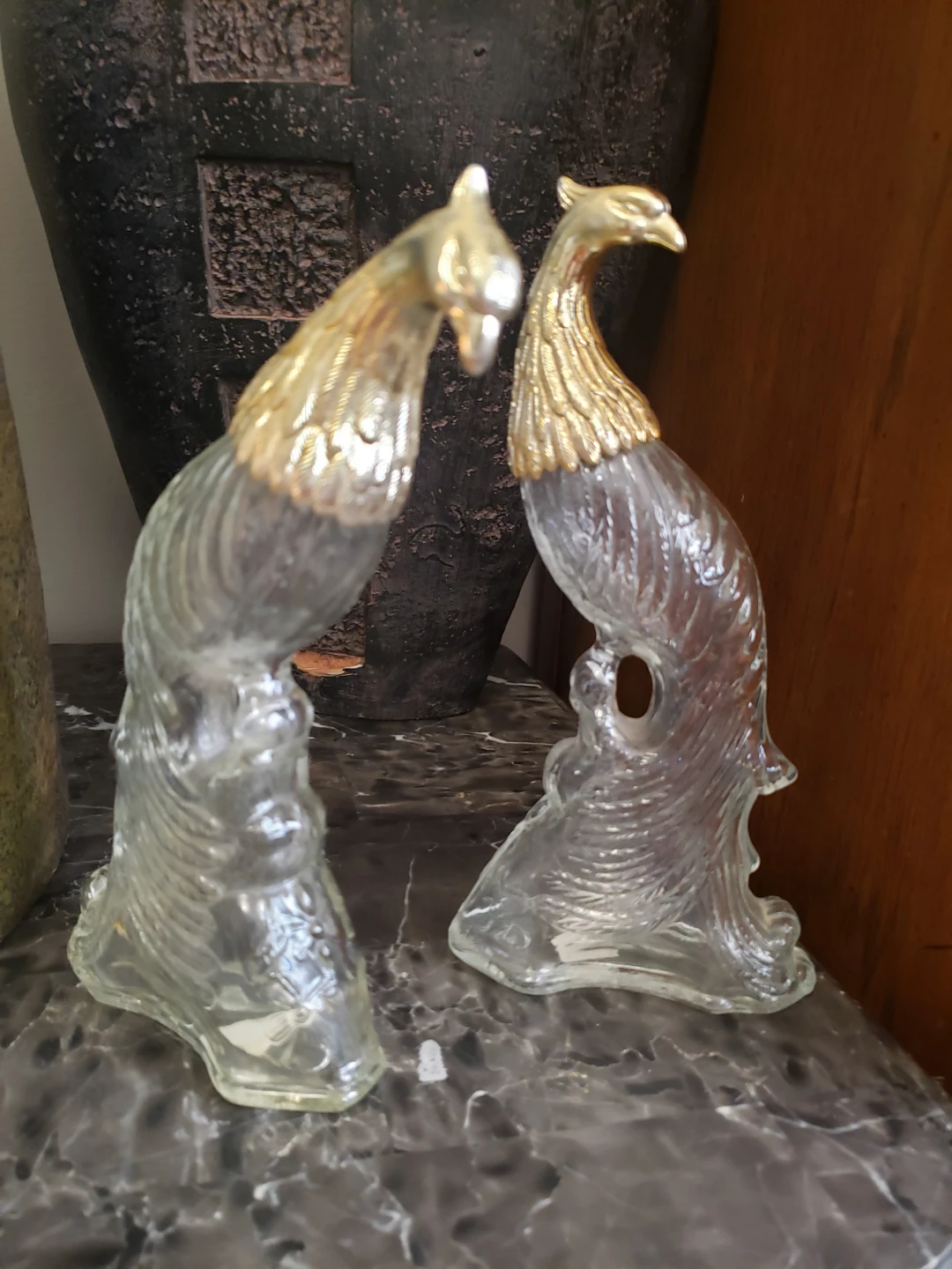 AVON 2 Glass & Gold Phoenix Decanters