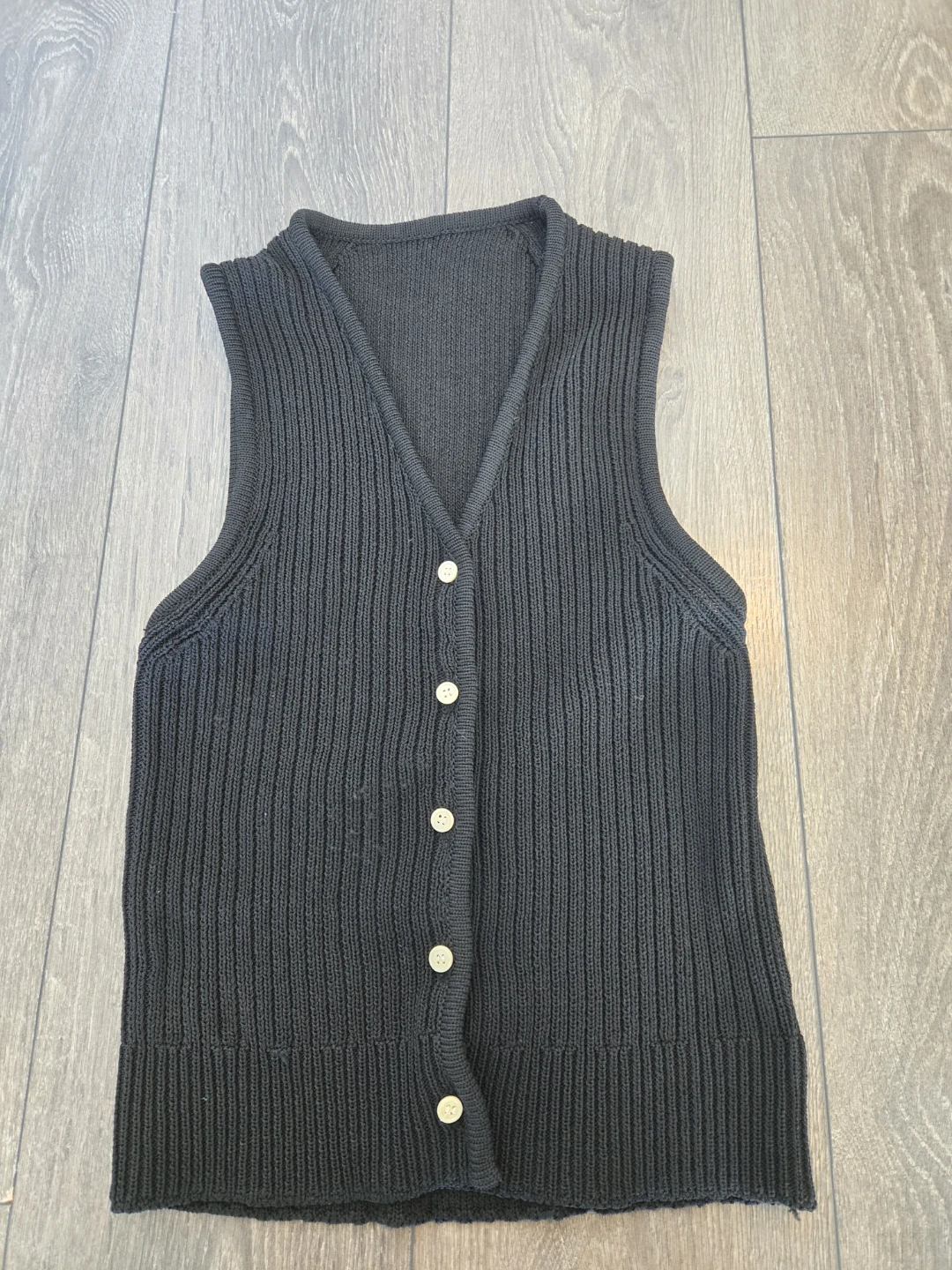 Black Knit Button-Up Vest