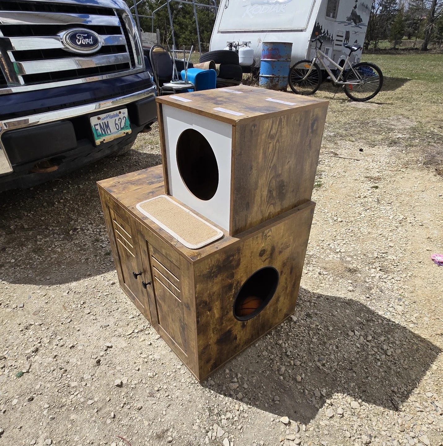 Wooden Cat Litter Box Enclosure with Top Perch
