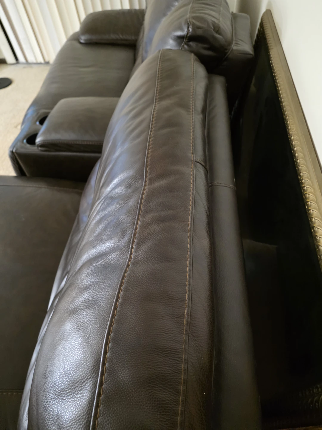 Brown Leather Recliner Sofa with Cup Holders - photo 4