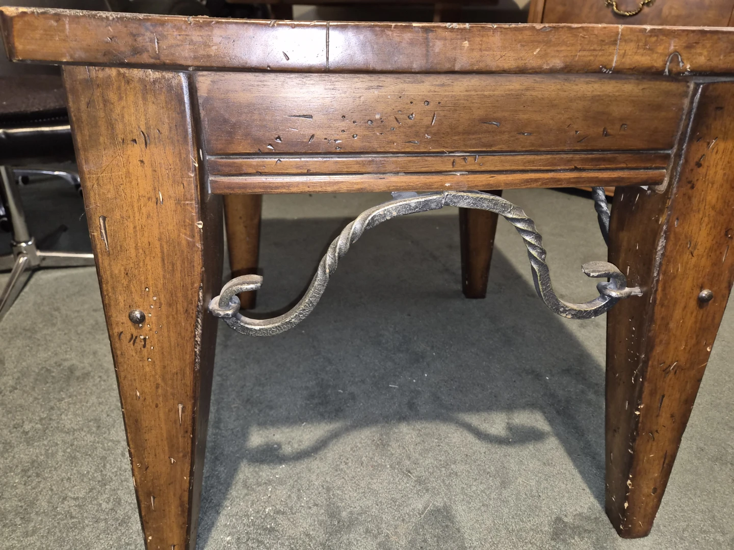 Wooden Side Table with Ornate Metal Accent - photo 2