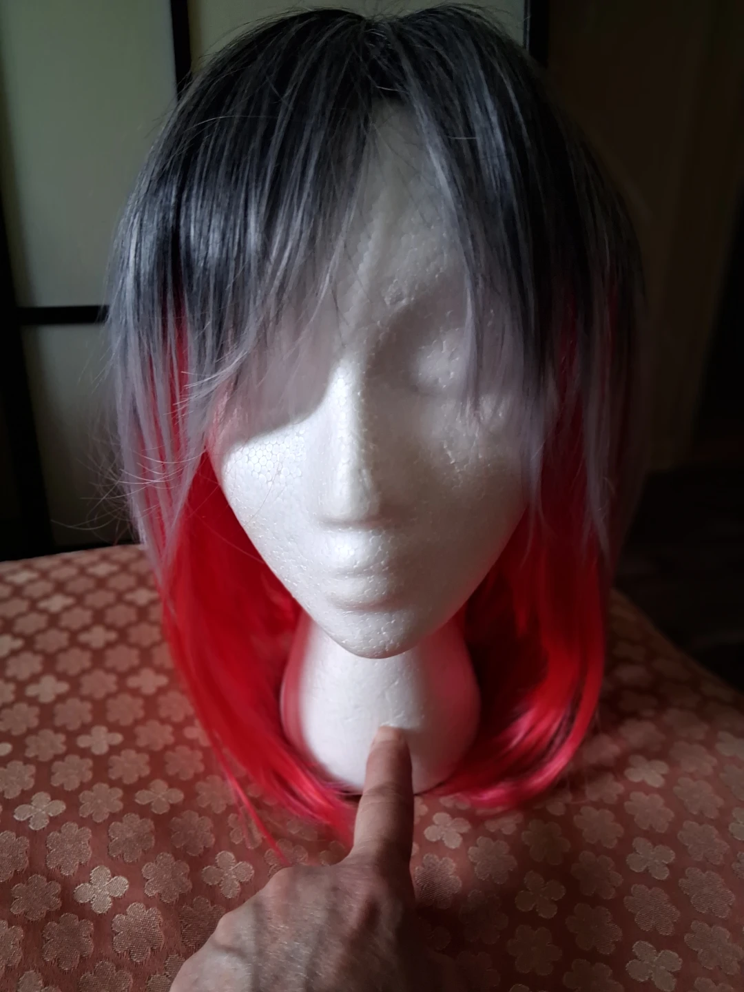 Ombre Bob Wig - Black, silver & Red