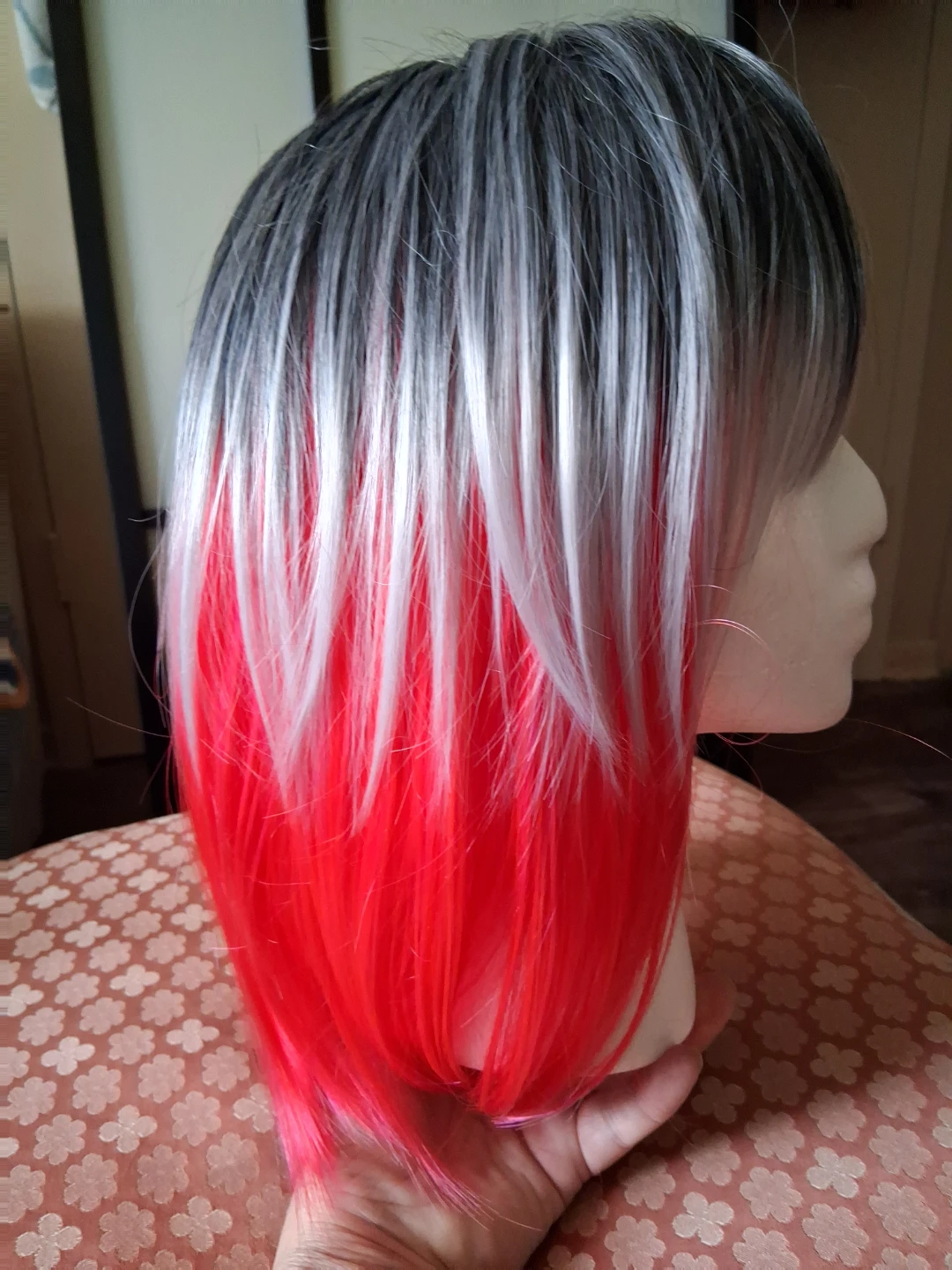 Ombre Bob Wig - Black, silver & Red - photo 3