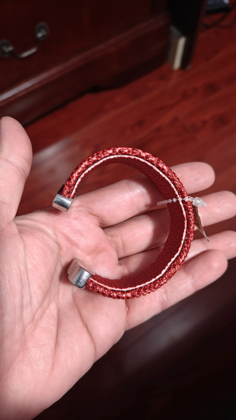 Red Wire Cuff Bracelet with Rhinestones - photo 2