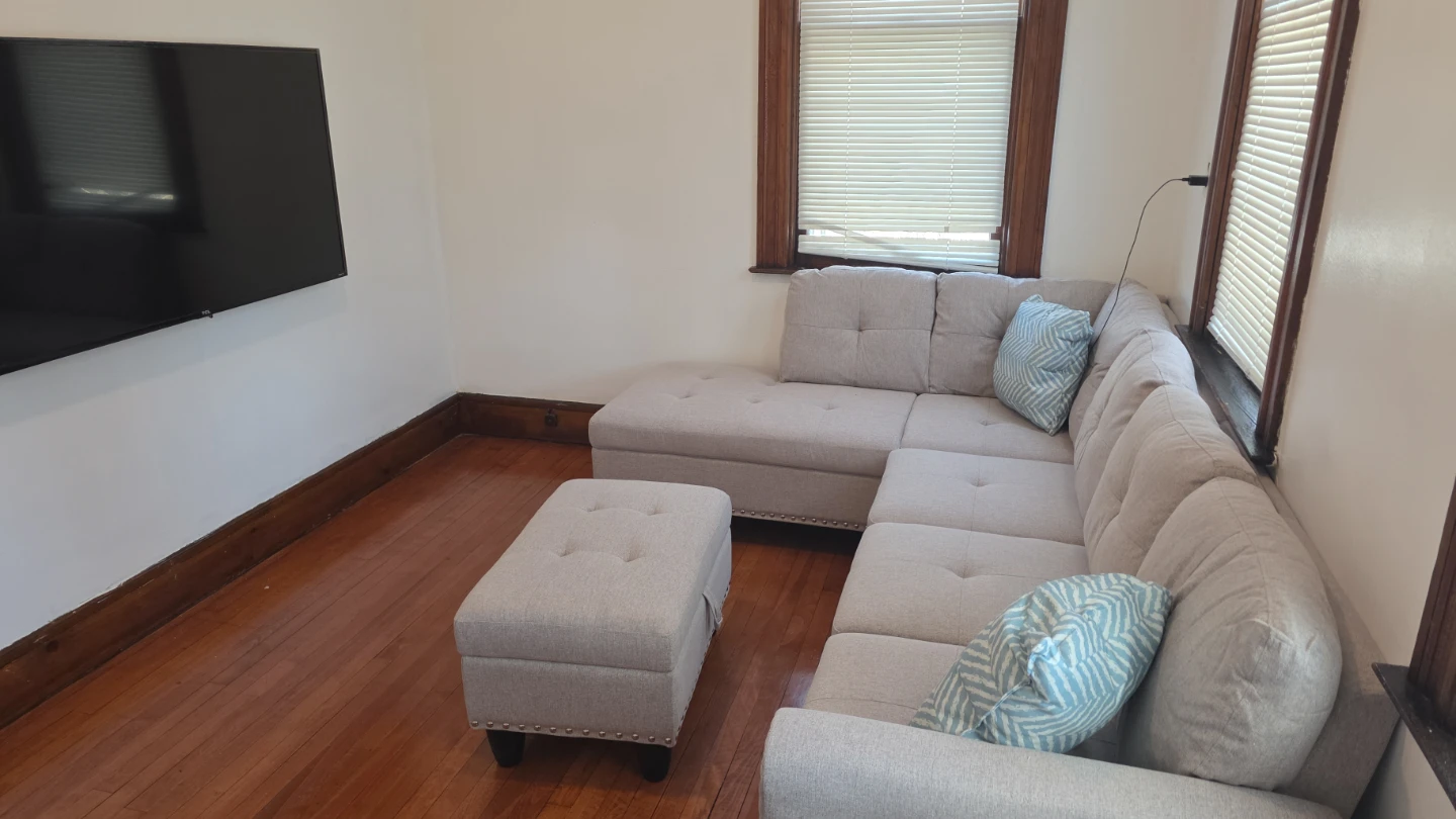 Light Beige Sectional Sofa with Storage Ottoman