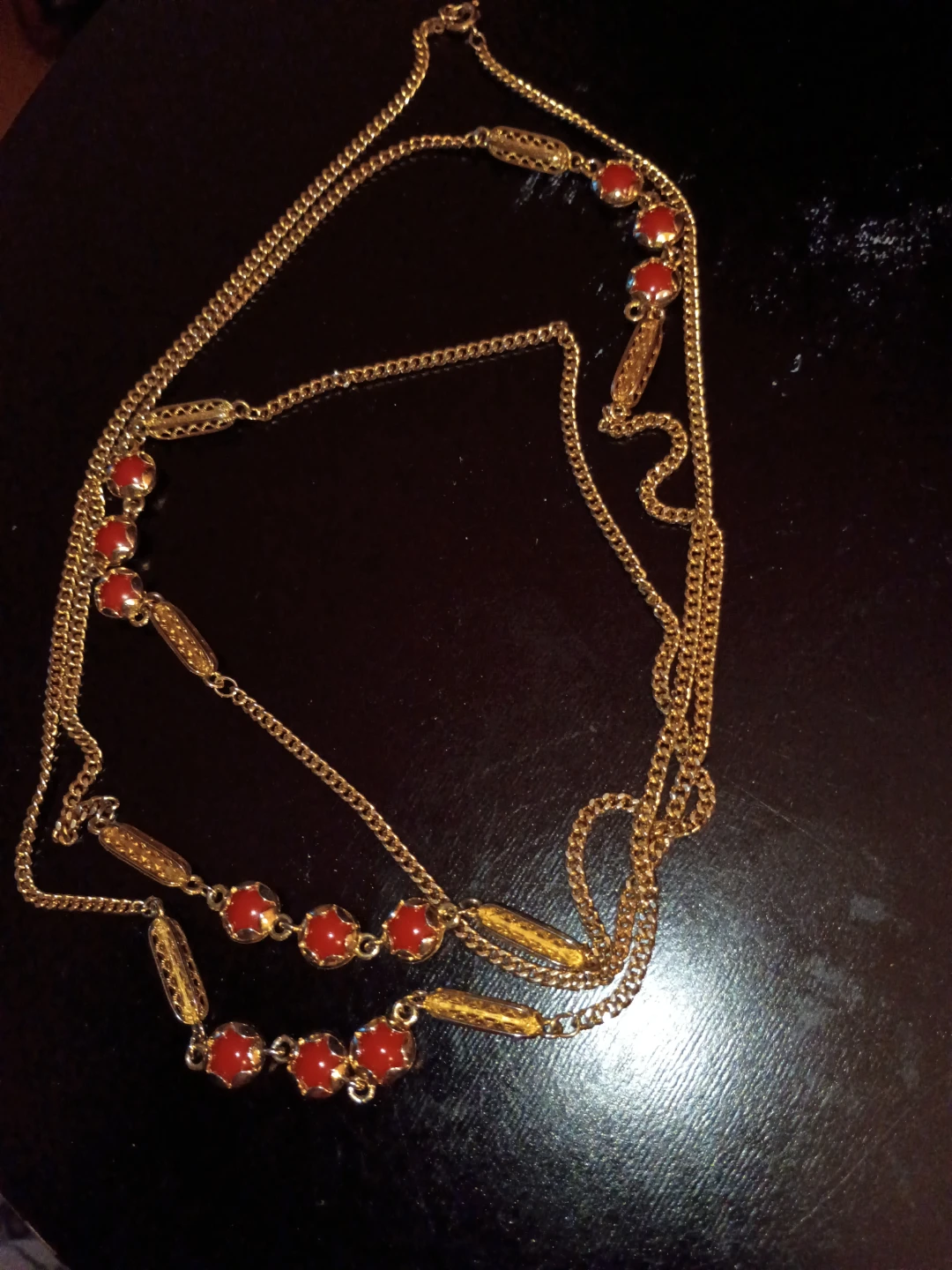 Gold-tone necklace with red beads - photo 2