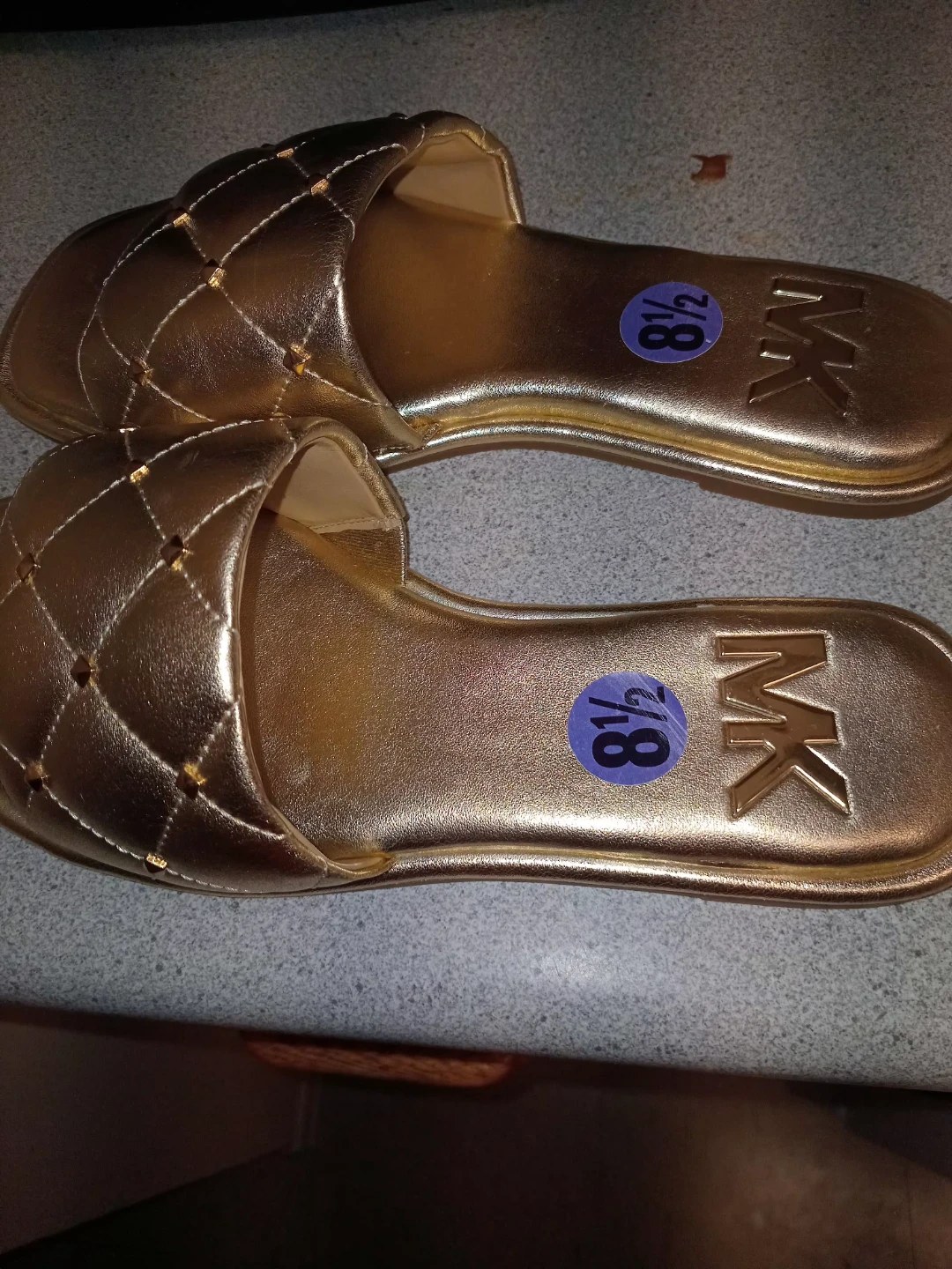 Michael Kors Gold Quilted Slides Size 8.5