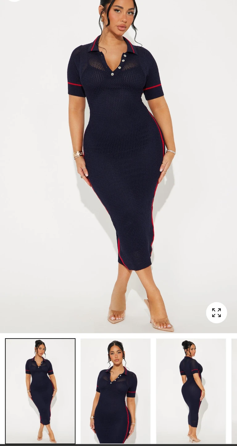 Navy Knit Polo Dress with Red Trim