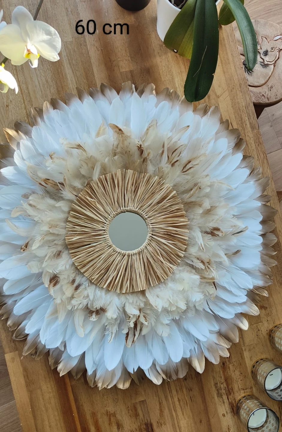 Feather Wall Mirror Decor - pick your size and color !