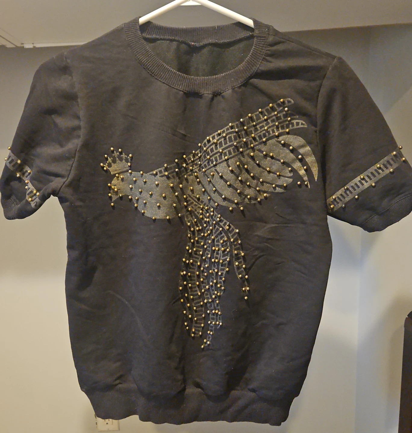 Black T-Shirt with Gold Embellishments