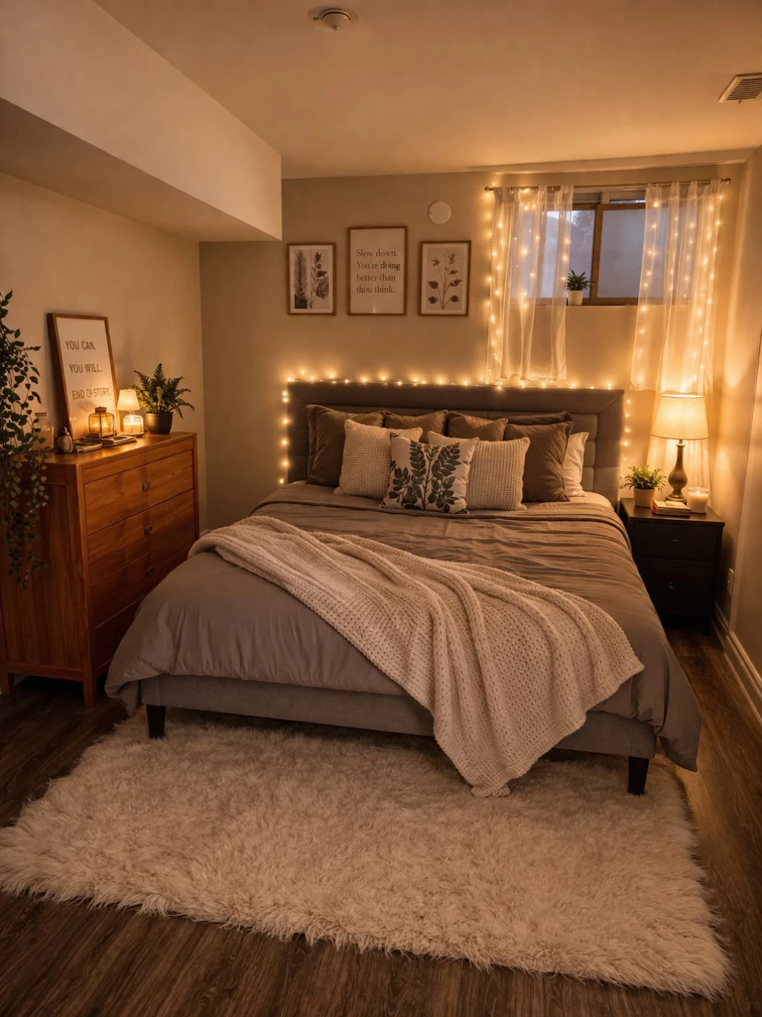 Grey Upholstered King Bed Frame with Tufted Headboard