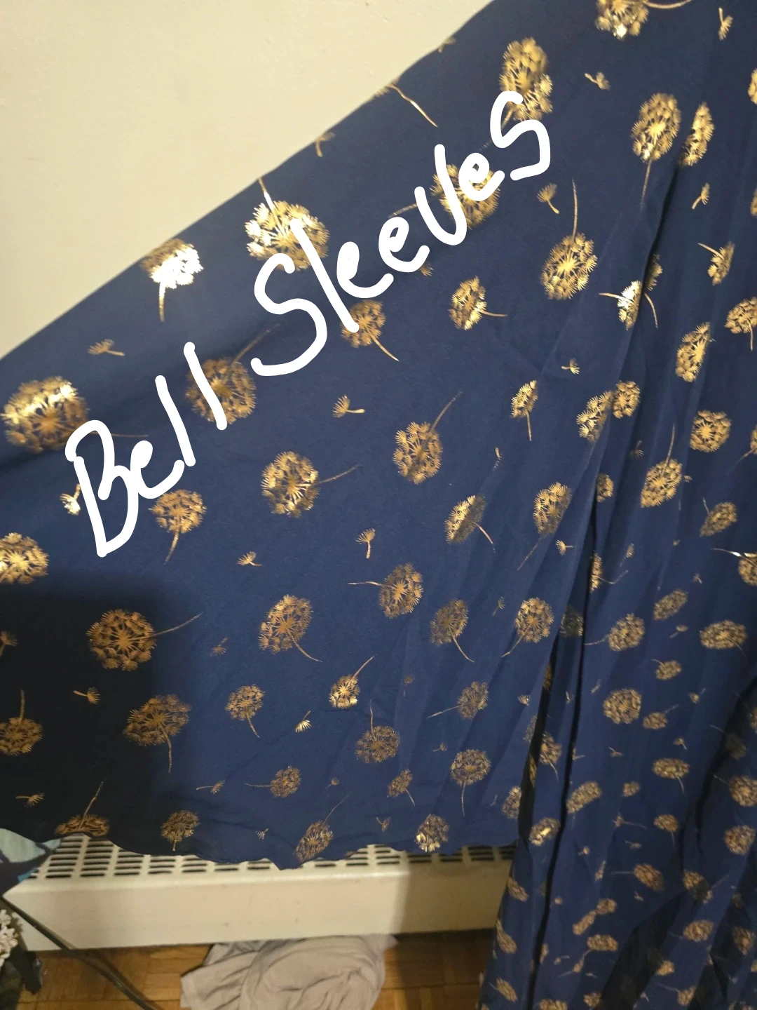 New Navy Blue Dress with Gold Dandelion Print - - photo 2