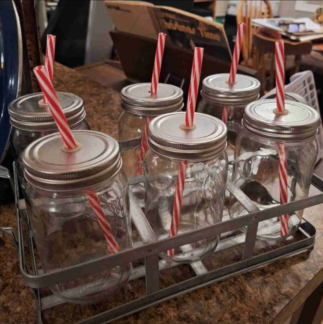 Set of 6 Mason Jar Mugs with Straws