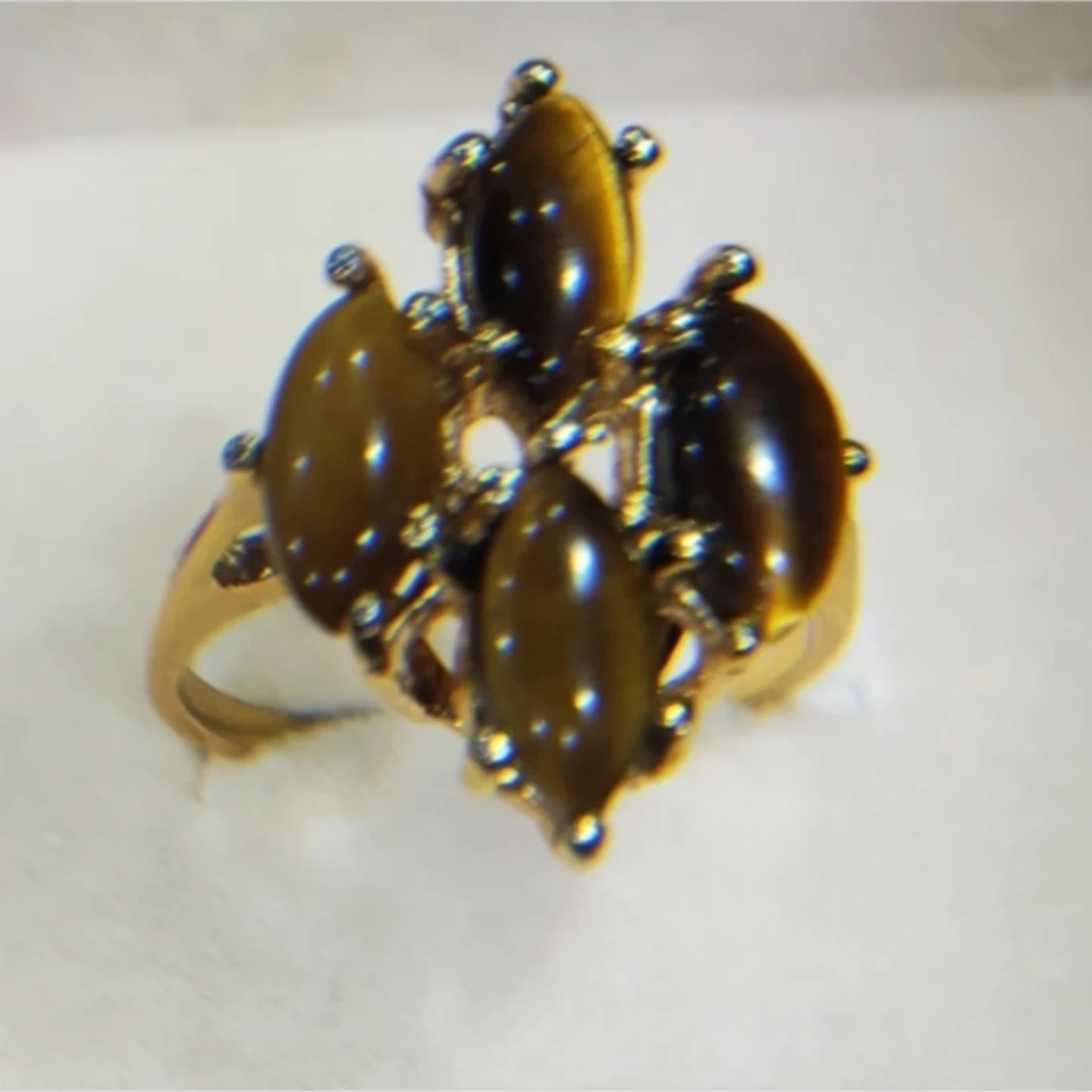 Antique Tiger Eye Marquise Cluster Ring - photo 2