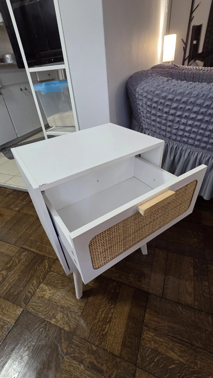 White Nightstand with 2-Drawer Rattan Fronts - photo 4