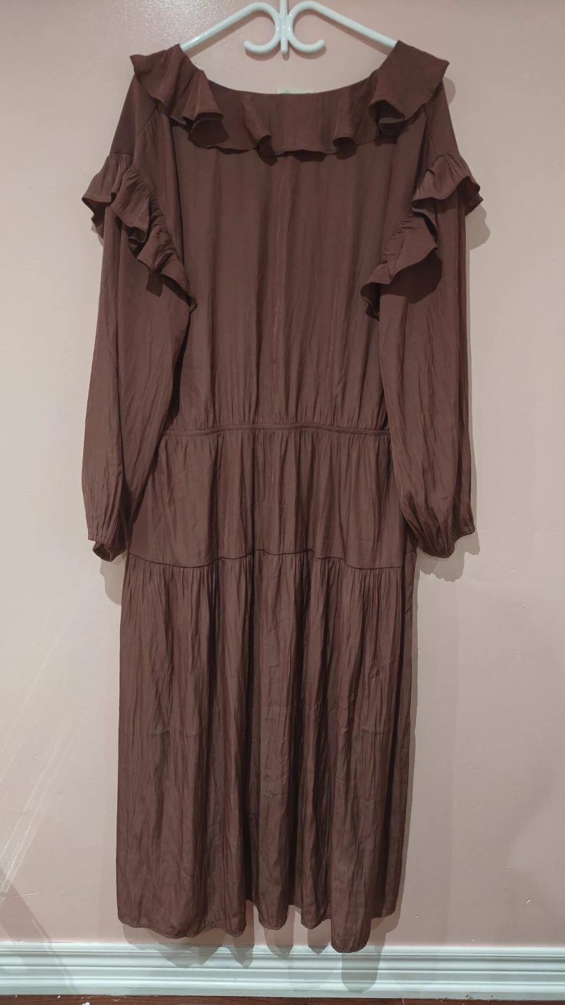Universal Thread Ruffle Tiered Maxi Dress Brown Size XXL - photo 4