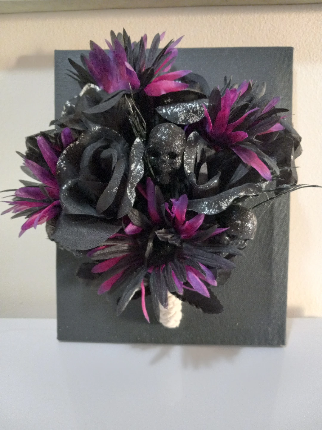 Black Floral Wall Art with Spider and Skulls - photo 2