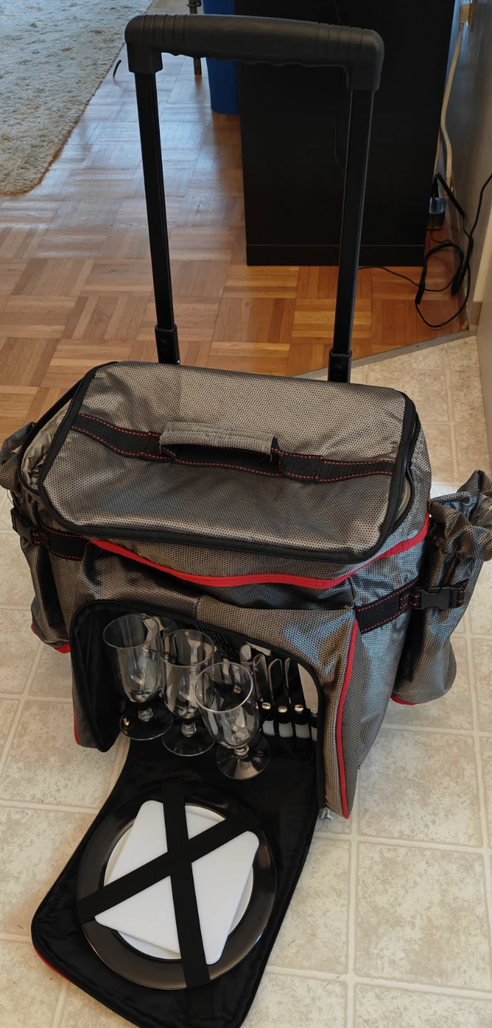 Picnic Rolling Cooler Bag with Utensils and Glasses
