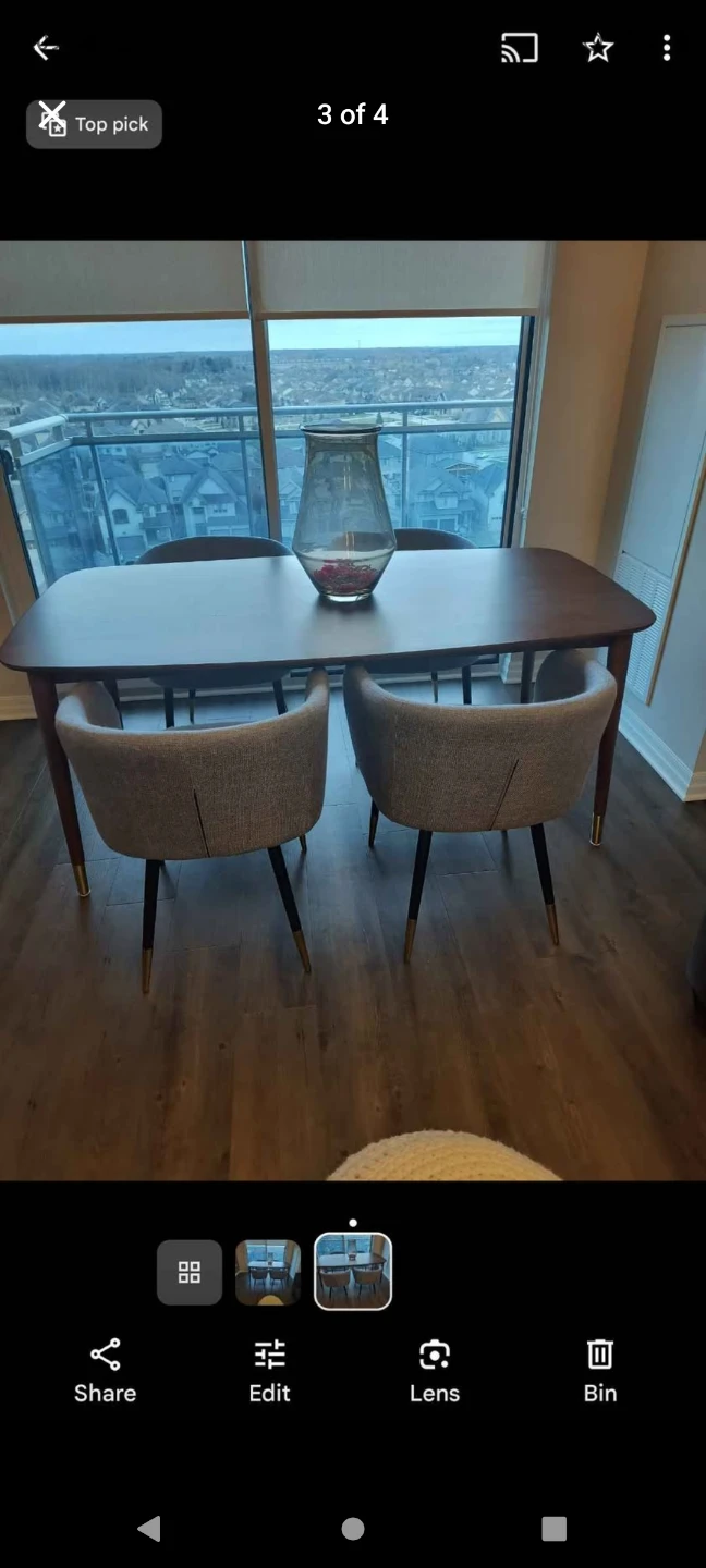 5 Piece Walnut Dining Table and Blue Tweed Chairs - photo 3