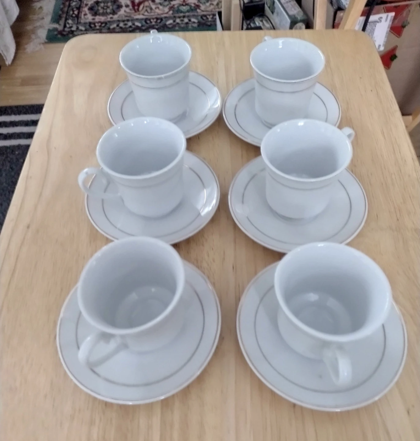 Set of 6 White Coffee Cups and Saucers