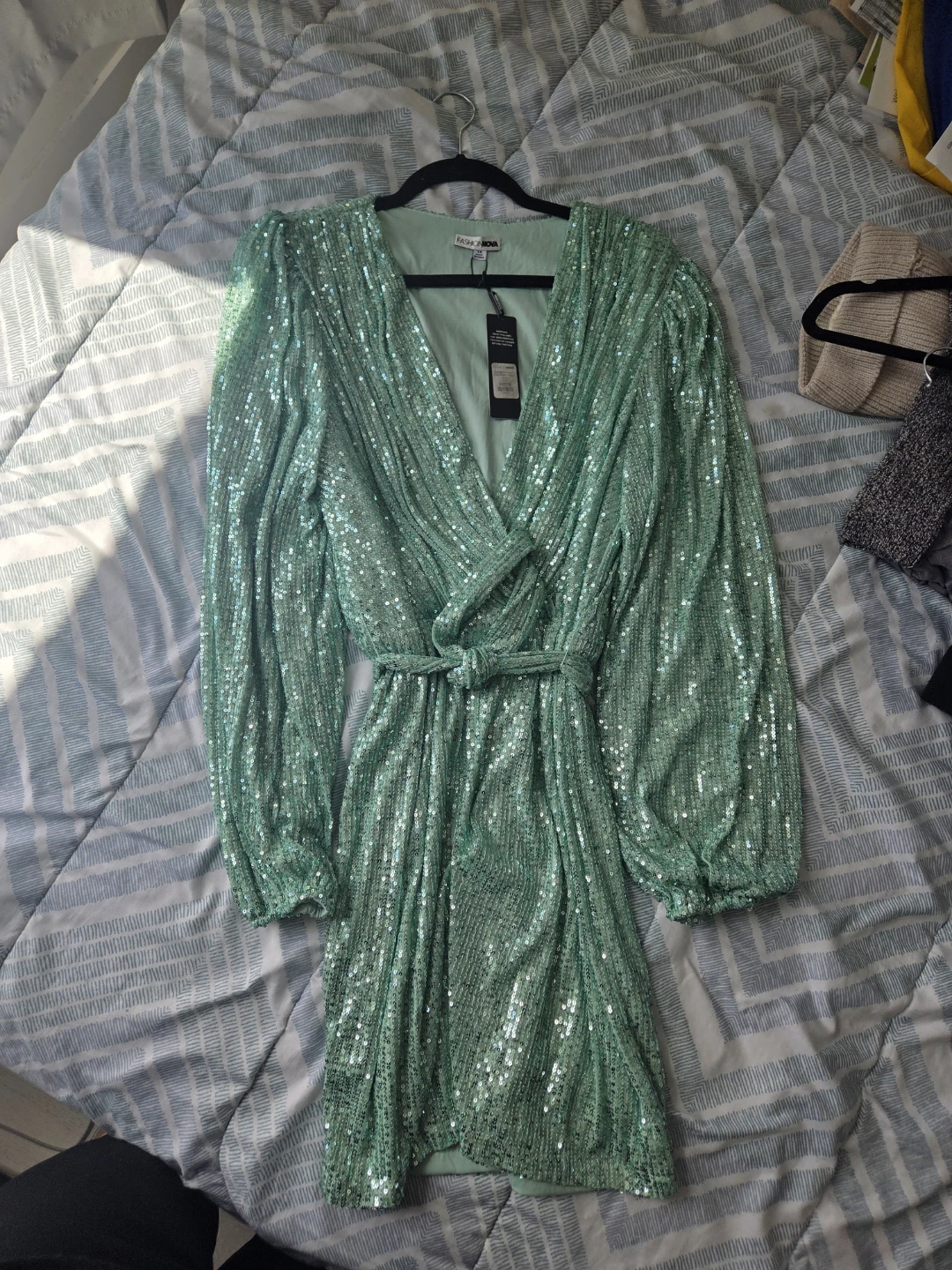 Sparkly Mint Green Sequin Dress with Belt