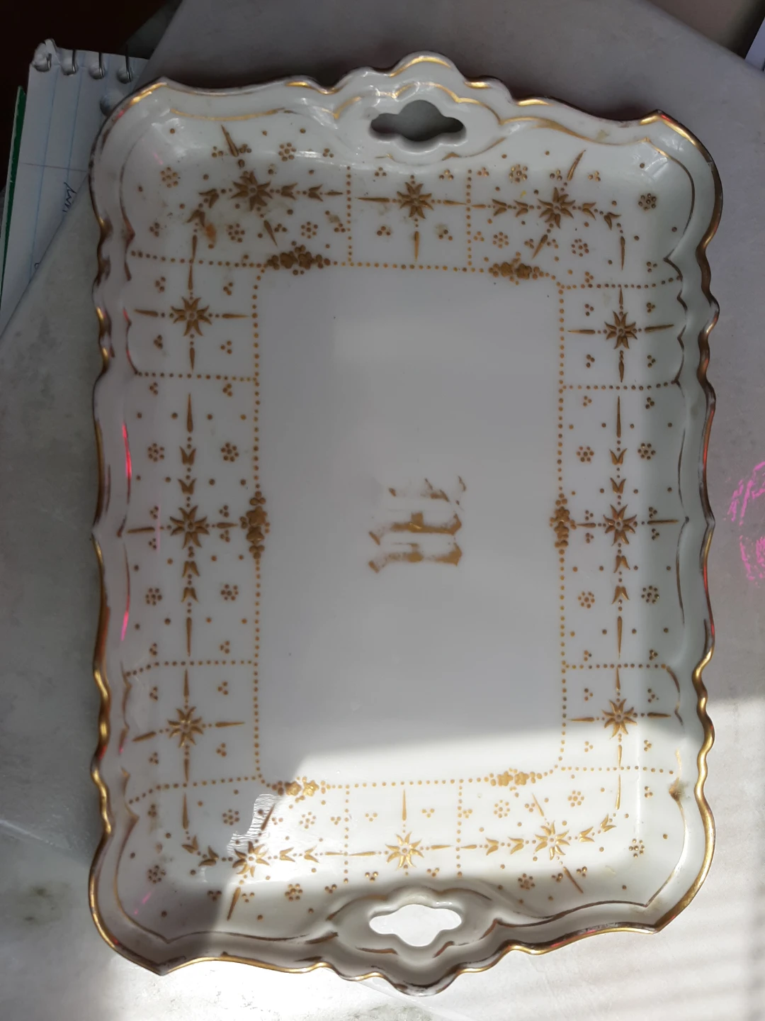 Limoges France Porcelain Serving Tray with Gold Gilt