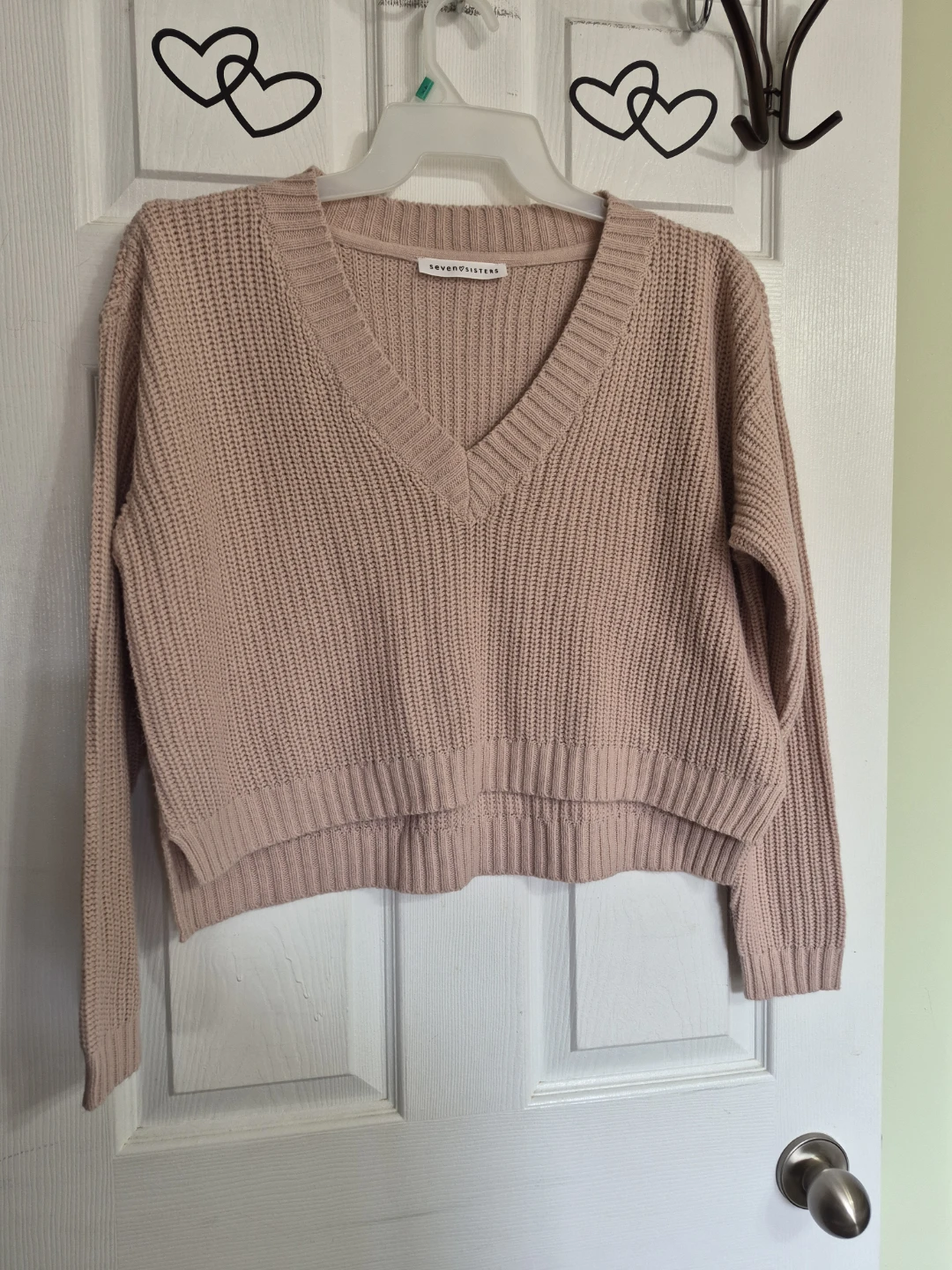 Ladies Size Large Seven Sisters Knitted V-Neck Crop Top Sweater